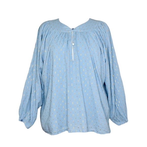 Emerson Fry Light Blue Metallic Dot Peasant Blouse - Picture 11 of 14